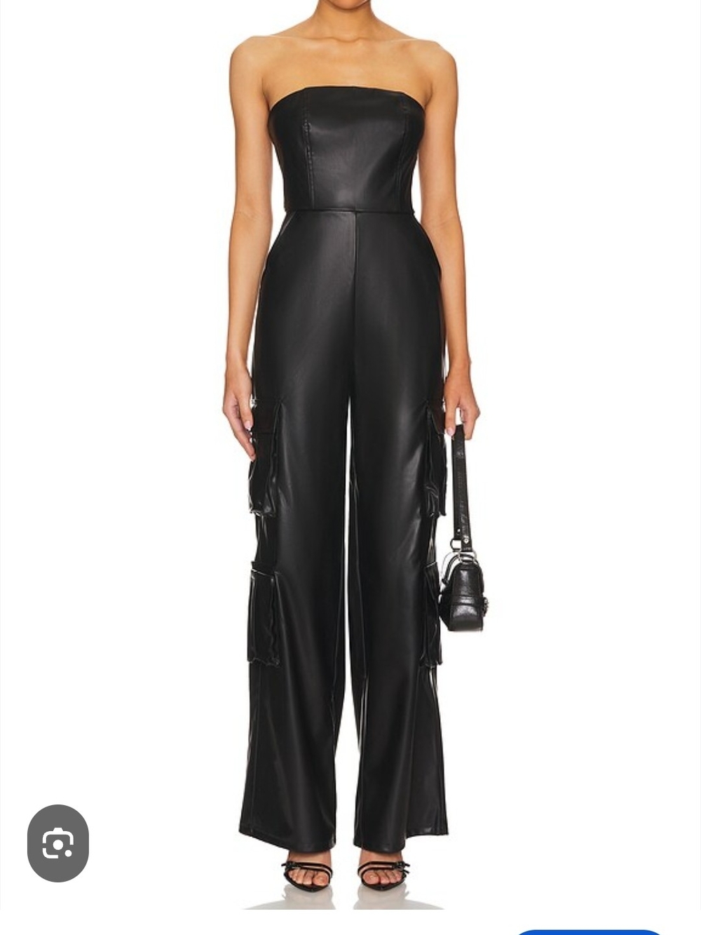 Nwot Superdown Revolve Xs Black Faux Leather Cargo Strapless Jumpsuit